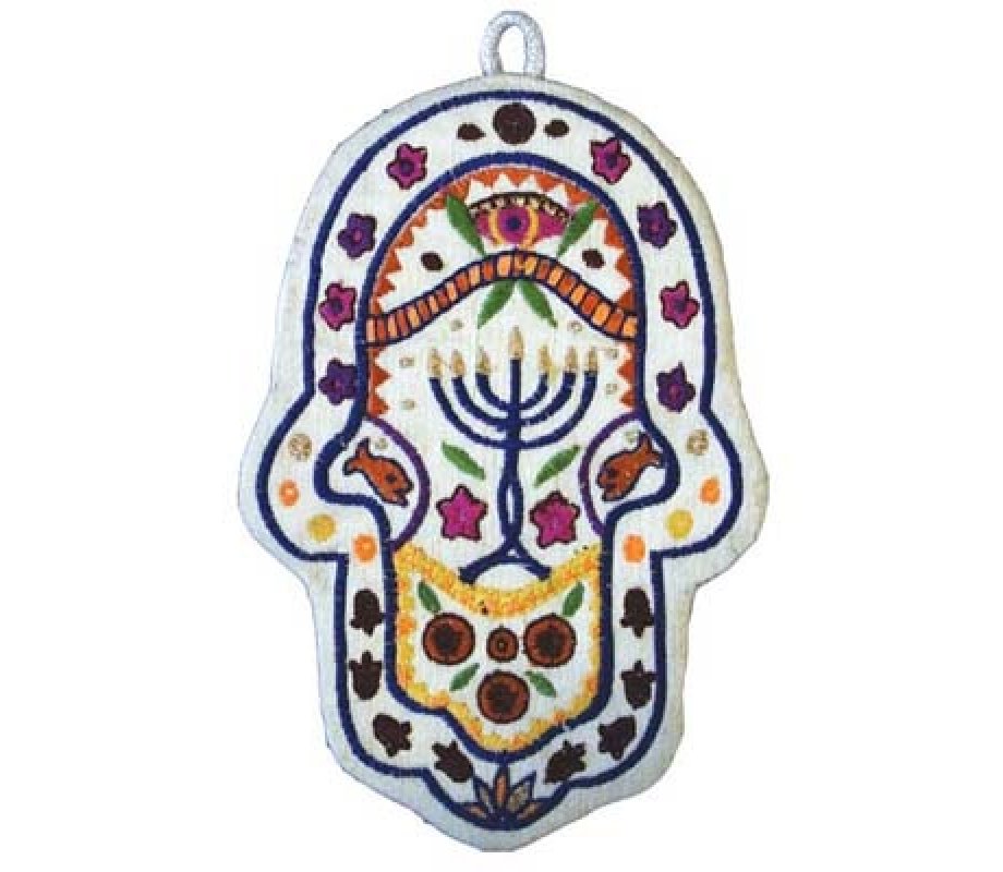 Yair Emanuel Large Hand-embroidered Wall Hamsa - Menorah