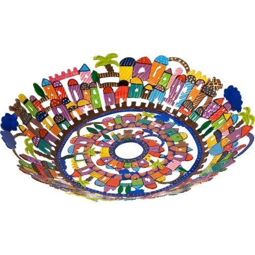 Yair Emanuel Laser Cut Hand Painted Colorful Bowl - Jerusalem Images