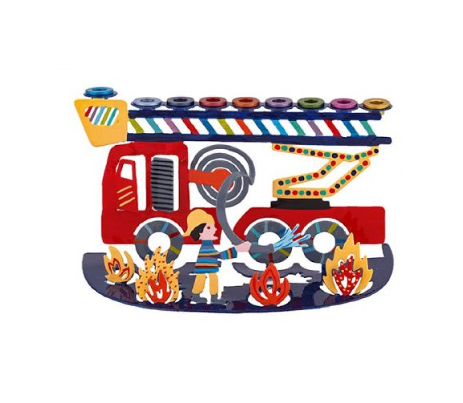 Yair Emanuel Laser Cut Hanukkah Menorah - Fire Engine Design
