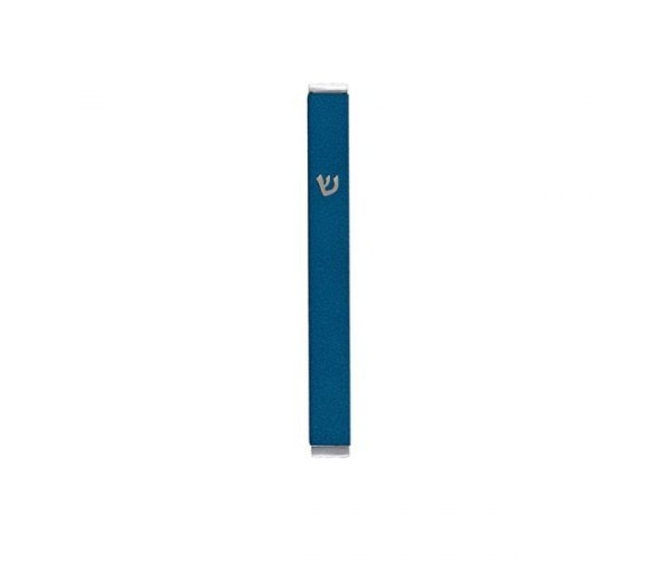 Yair Emanuel Matte Metal Mezuzah Case with Shin Letter - Blue