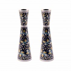 Yair Emanuel Medium Stainless Steel Medium Candlesticks - Blue Pomegranates