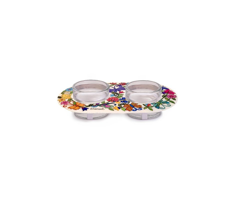 Yair Emanuel Metal and Glass Candle Holders for Tea Lights - Butterflies