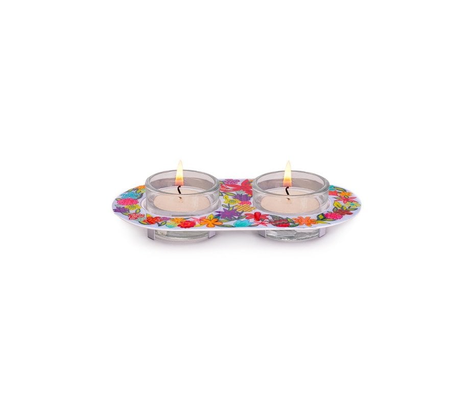 Yair Emanuel Metal and Glass Candle Holders for Tea Lights - Floral