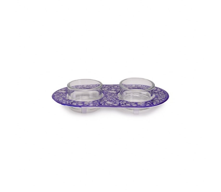 Yair Emanuel Metal and Glass Candle Holders for Tea Lights - White Flowers