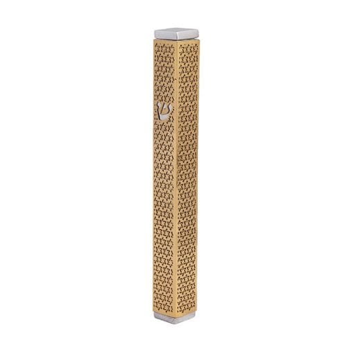 Yair Emanuel Mezuzah Case, Cutout Stars of David - Brass