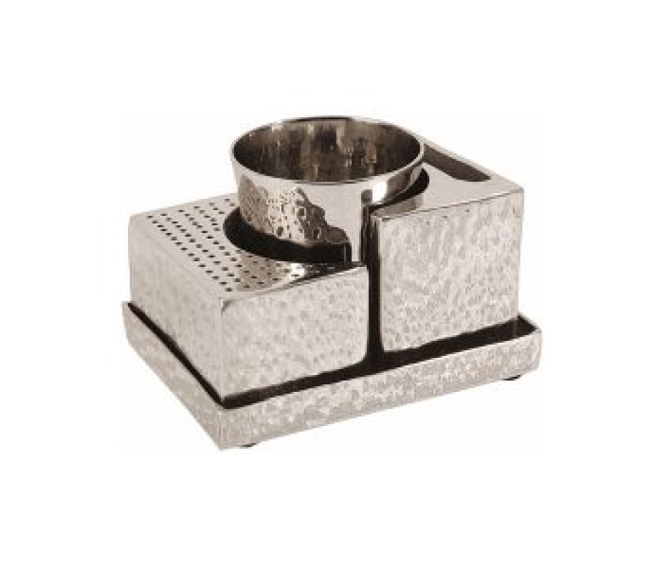 Yair Emanuel Modular Take-Apart 4 Piece Havdalah Set - Hammered Silver Nickel