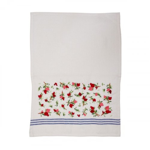 Yair Emanuel Netilat Yadayim Towel, Embroidered Small Pomegranates  Pink & Red