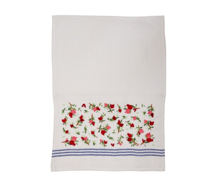 Yair Emanuel Netilat Yadayim Towel, Embroidered Small Pomegranates – Pink & Red