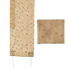 Yair Emanuel Organza Tallit Set, Floral and Leaf Design - Gold