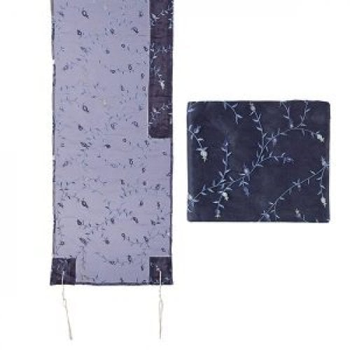 Yair Emanuel Organza Tallit Set, Flower Design - Blue