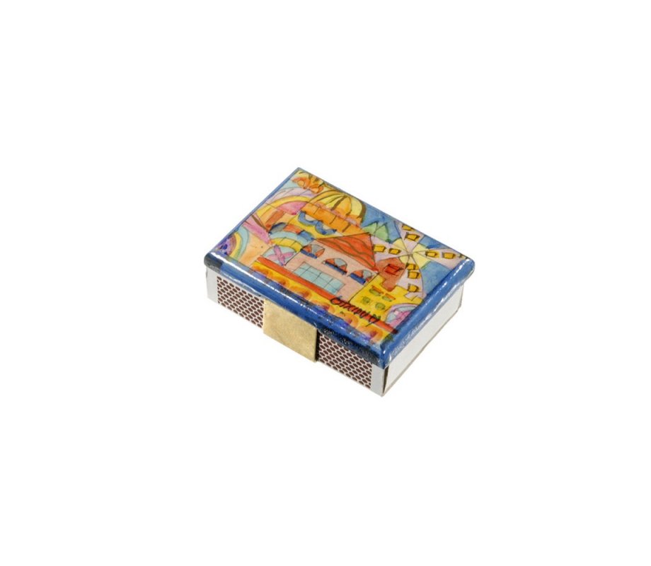 Yair Emanuel Painted Wood Matchbox Holder - Colorful Jerusalem