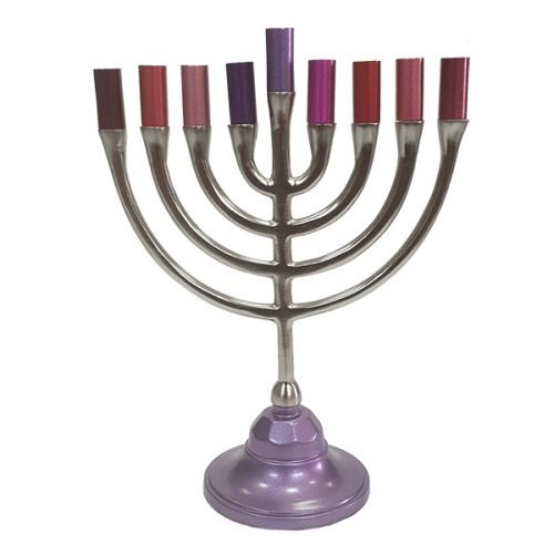 Yair Emanuel Pewter Chanukah Menorah, Traditional Style - Maroons and Purples