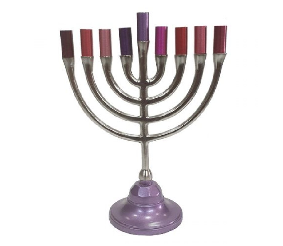 Yair Emanuel Pewter Chanukah Menorah, Traditional Style - Maroons and Purples