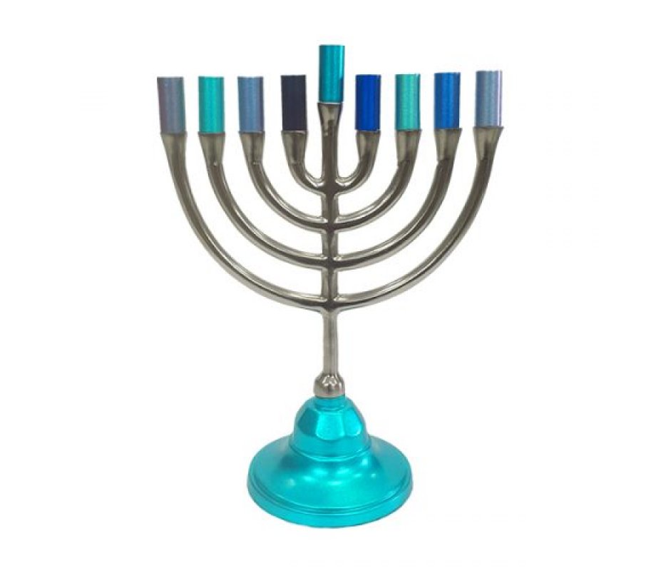 Yair Emanuel Pewter Chanukah Menorah, Traditional Style – Shades of Blue