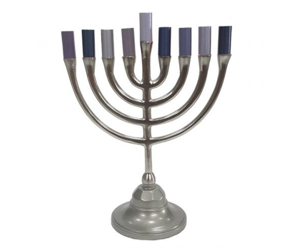 Yair Emanuel Pewter Chanukah Menorah, Traditional Style – Silver and Gray
