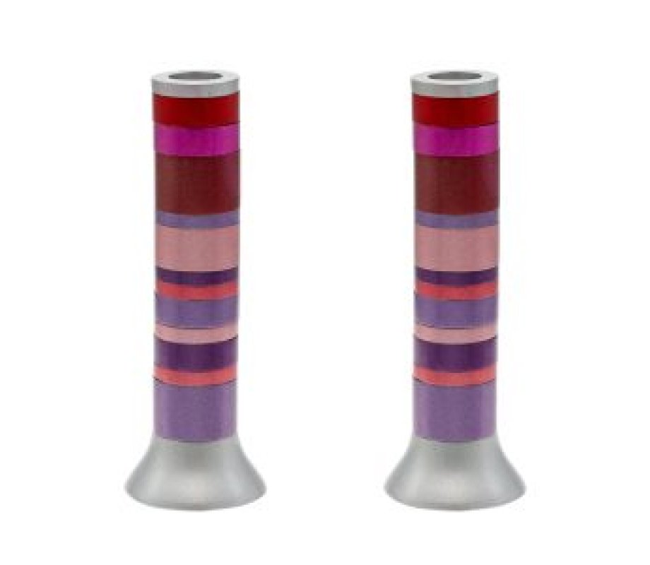 Yair Emanuel Pillar Candlesticks with Full Decorative Rings – Choice of Colors