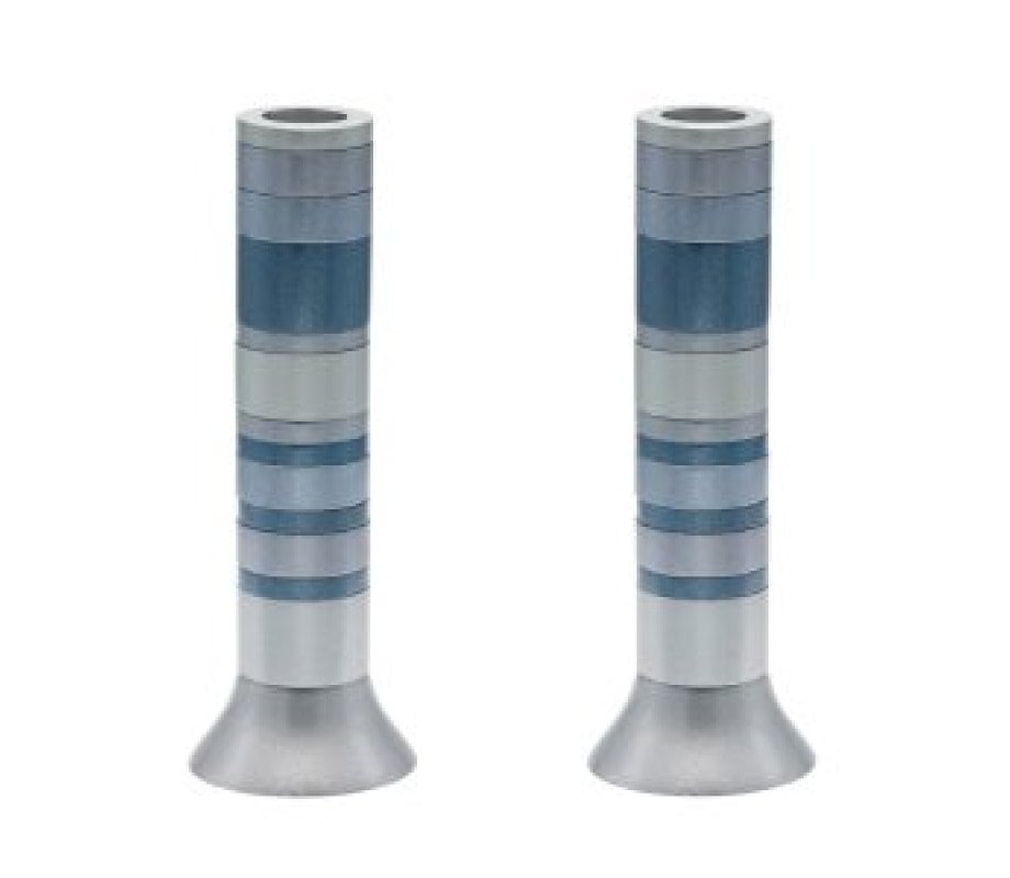 Yair Emanuel Pillar Candlesticks with Full Decorative Rings  Choice of Colors