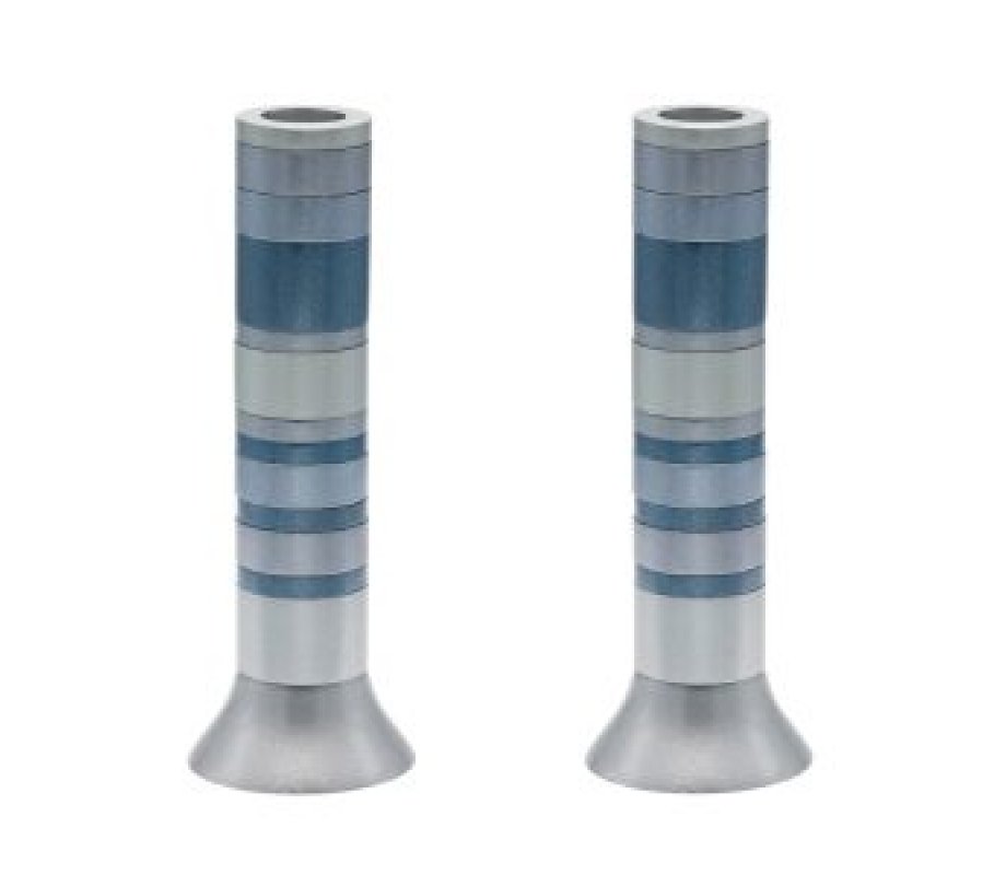 Yair Emanuel Pillar Candlesticks with Full Decorative Rings – Choice of Colors