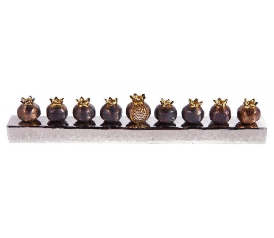 Yair Emanuel Pomegranate Hanukkah Menorah, Anodized Aluminum - Copper Tone