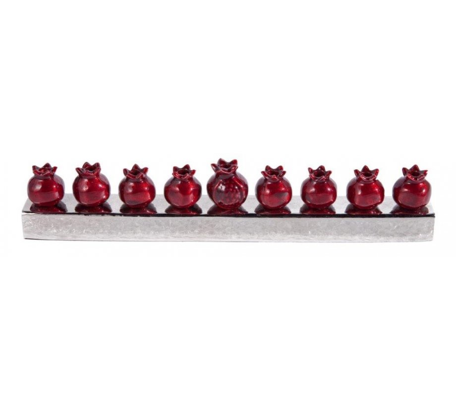 Yair Emanuel Pomegranate Hanukkah Menorah, Anodized Aluminum - Red