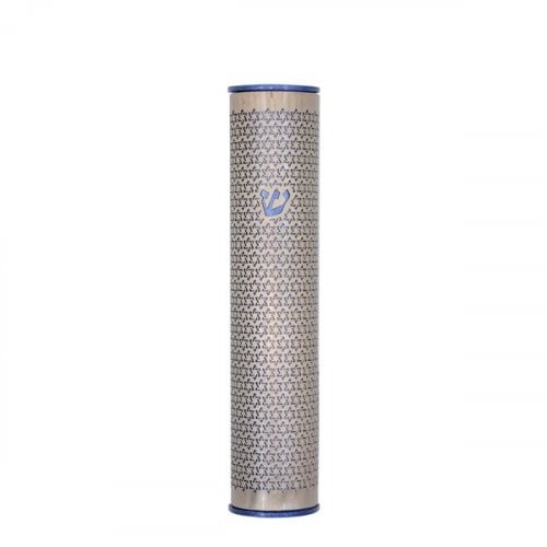 Yair Emanuel Rounded Mezuzah Case with Cutout Stars of David  Blue