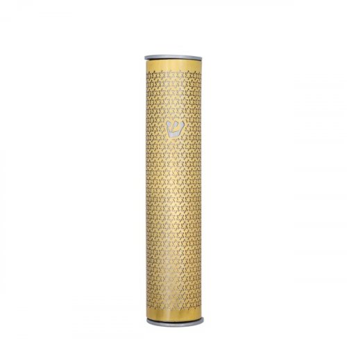 Yair Emanuel Rounded Mezuzah Case with Cutout Stars of David – Gold and Silver