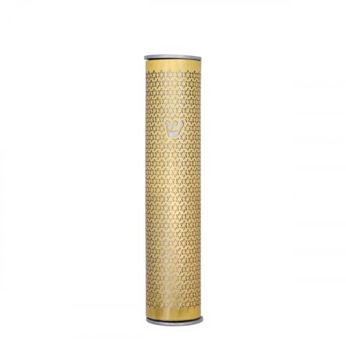 Yair Emanuel Rounded Mezuzah Case with Cutout Stars of David  Gold and Silver