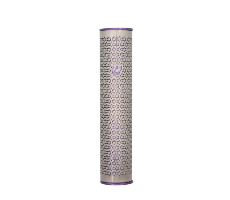 Yair Emanuel Rounded Mezuzah Case with Cutout Stars of David – Purple and Silver