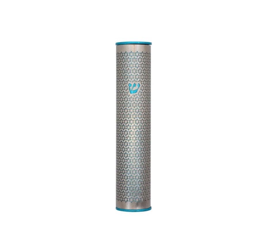 Yair Emanuel Rounded Mezuzah Case with Cutout Stars of David – Turquoise