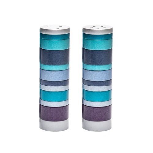 Yair Emanuel Salt and Pepper Shakers, Anodized Aluminum  Blue Rings