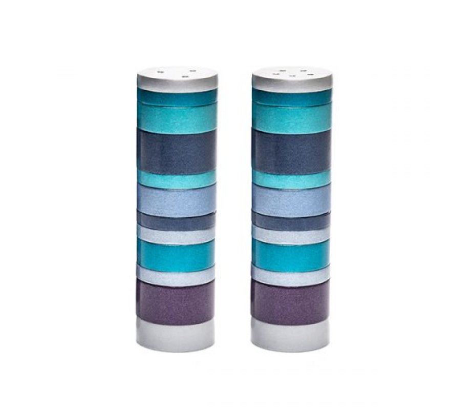 Yair Emanuel Salt and Pepper Shakers, Anodized Aluminum – Blue Rings