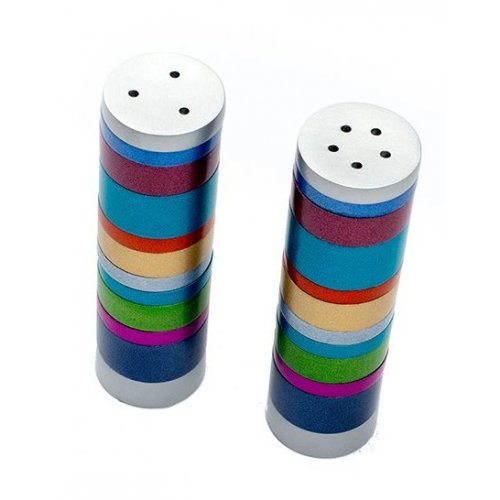 Yair Emanuel Salt and Pepper Shakers, Anodized Aluminum - Colorful Rings