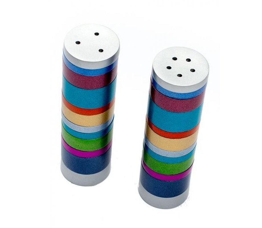 Yair Emanuel Salt and Pepper Shakers, Anodized Aluminum - Colorful Rings