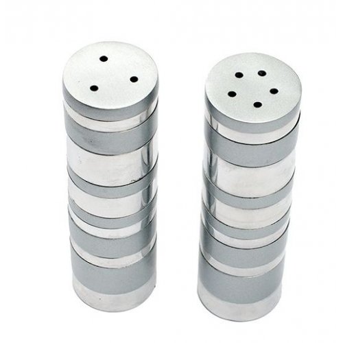 Yair Emanuel Salt and Pepper Shakers, Anodized Aluminum - Silver Rings
