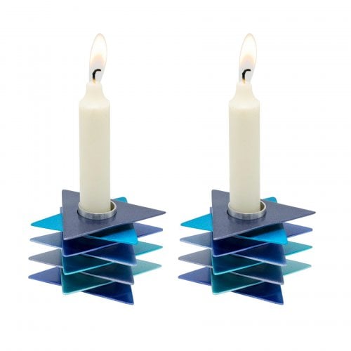 Yair Emanuel Shabbat Candlesticks, Stacked Triangle Stars of David  Blue