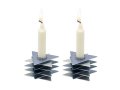 Yair Emanuel Shabbat Candlesticks, Stacked Triangle Stars of David - Gray