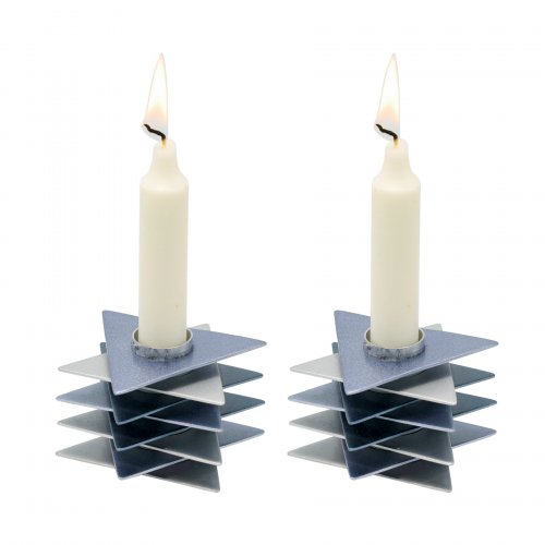 Yair Emanuel Shabbat Candlesticks, Stacked Triangle Stars of David - Gray
