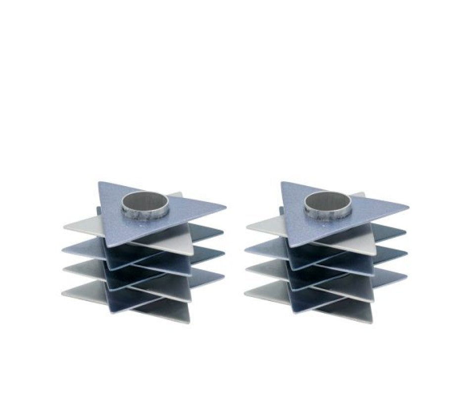 Yair Emanuel Shabbat Candlesticks, Stacked Triangle Stars of David - Gray