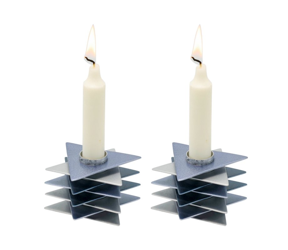 Yair Emanuel Shabbat Candlesticks, Stacked Triangle Stars of David - Gray