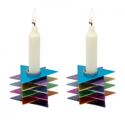Yair Emanuel Shabbat Candlesticks, Stacked Triangle Stars of David  Multicolor