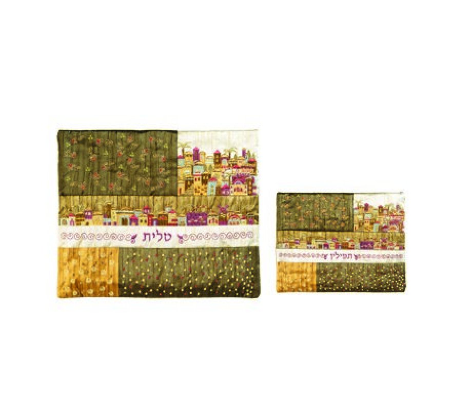 Yair Emanuel Shades of Gold Quilted Tallit & Tefillin Bag - Wheat Sheaves
