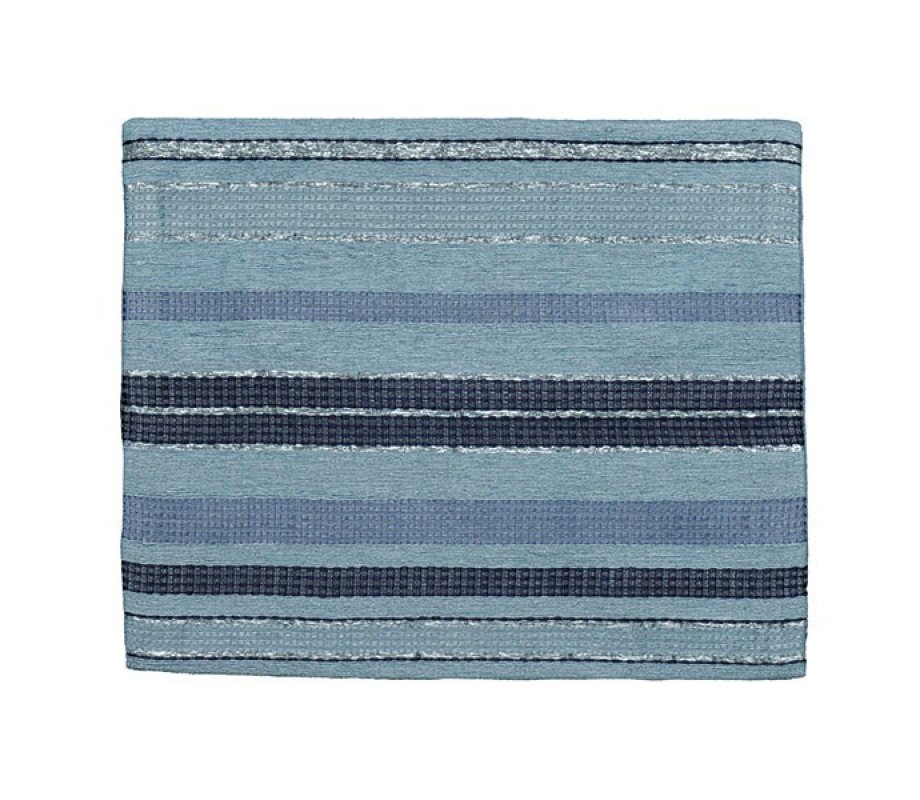 Yair Emanuel Silk-Cotton Tallit Set, Blue Stripes on Light Blue Background