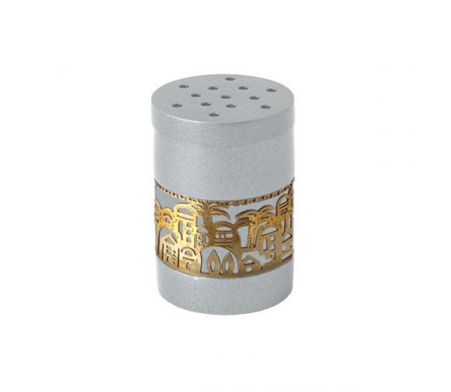 Yair Emanuel Silver Havdalah Besamim Spice Holder with Gold Cutout Jerusalem