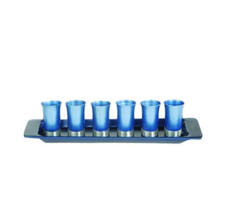 Yair Emanuel Six Anodized Aluminum Kiddush Cups and Tray – Metallic Colors