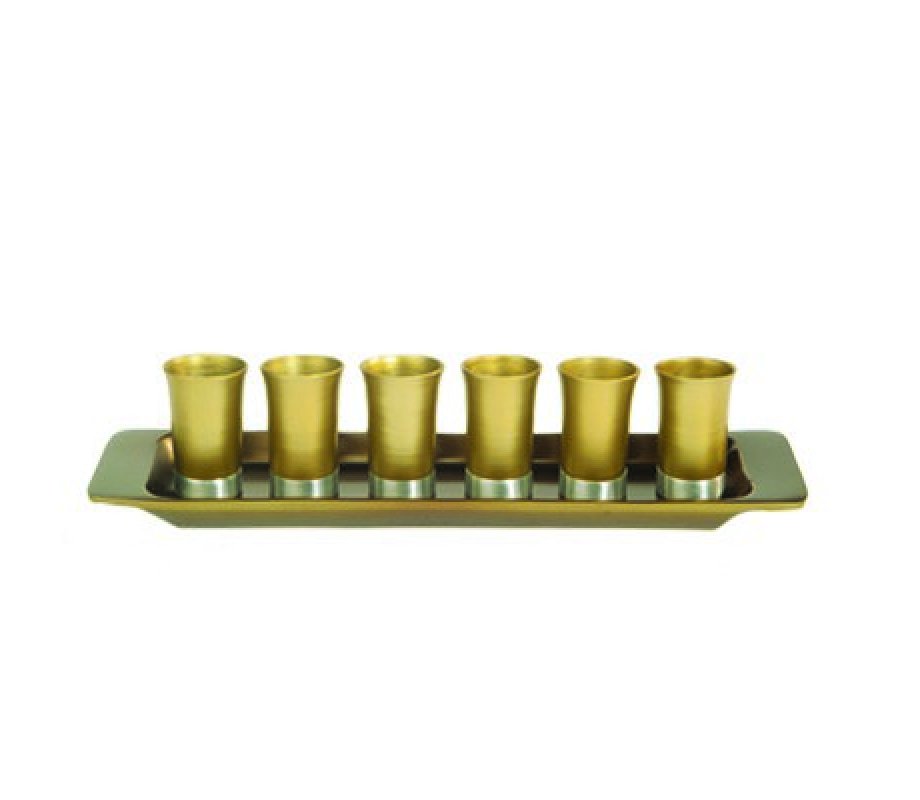 Yair Emanuel Six Anodized Aluminum Kiddush Cups and Tray – Metallic Colors