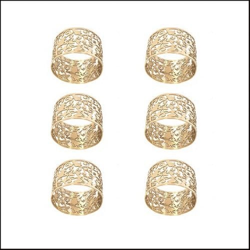 Yair Emanuel Six Napkin Serviette Rings, Cutout Pomegranates - Gold
