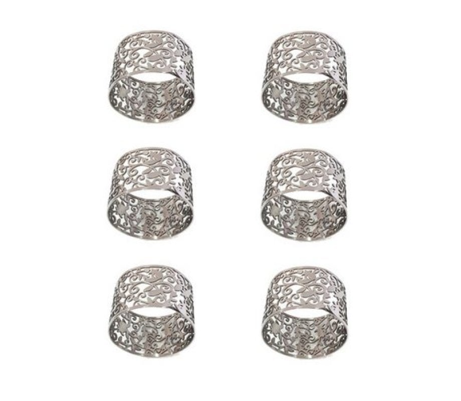 Yair Emanuel Six Napkin Serviette Rings, Cutout Pomegranates - Silver