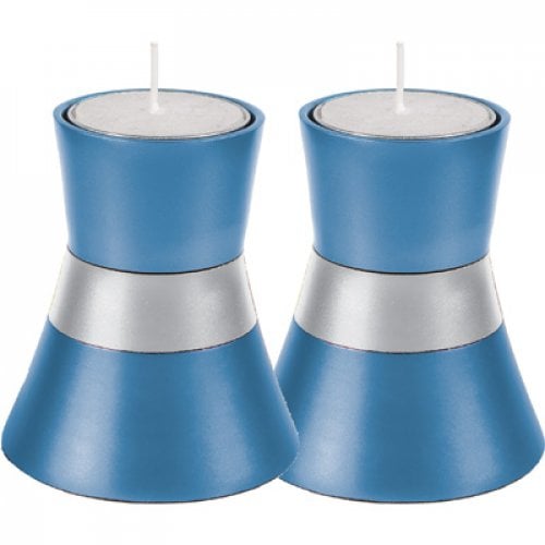 Yair Emanuel Small Anodized Aluminum Candlesticks, Silver Band - Choice of Colors