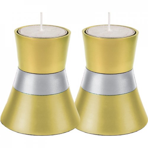 Yair Emanuel Small Anodized Aluminum Candlesticks, Silver Band - Choice of Colors