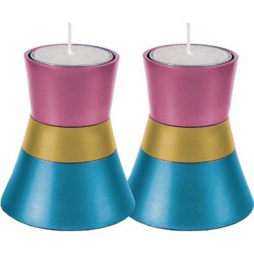 Yair Emanuel Small Anodized Aluminum Candlesticks, Silver Band - Choice of Colors